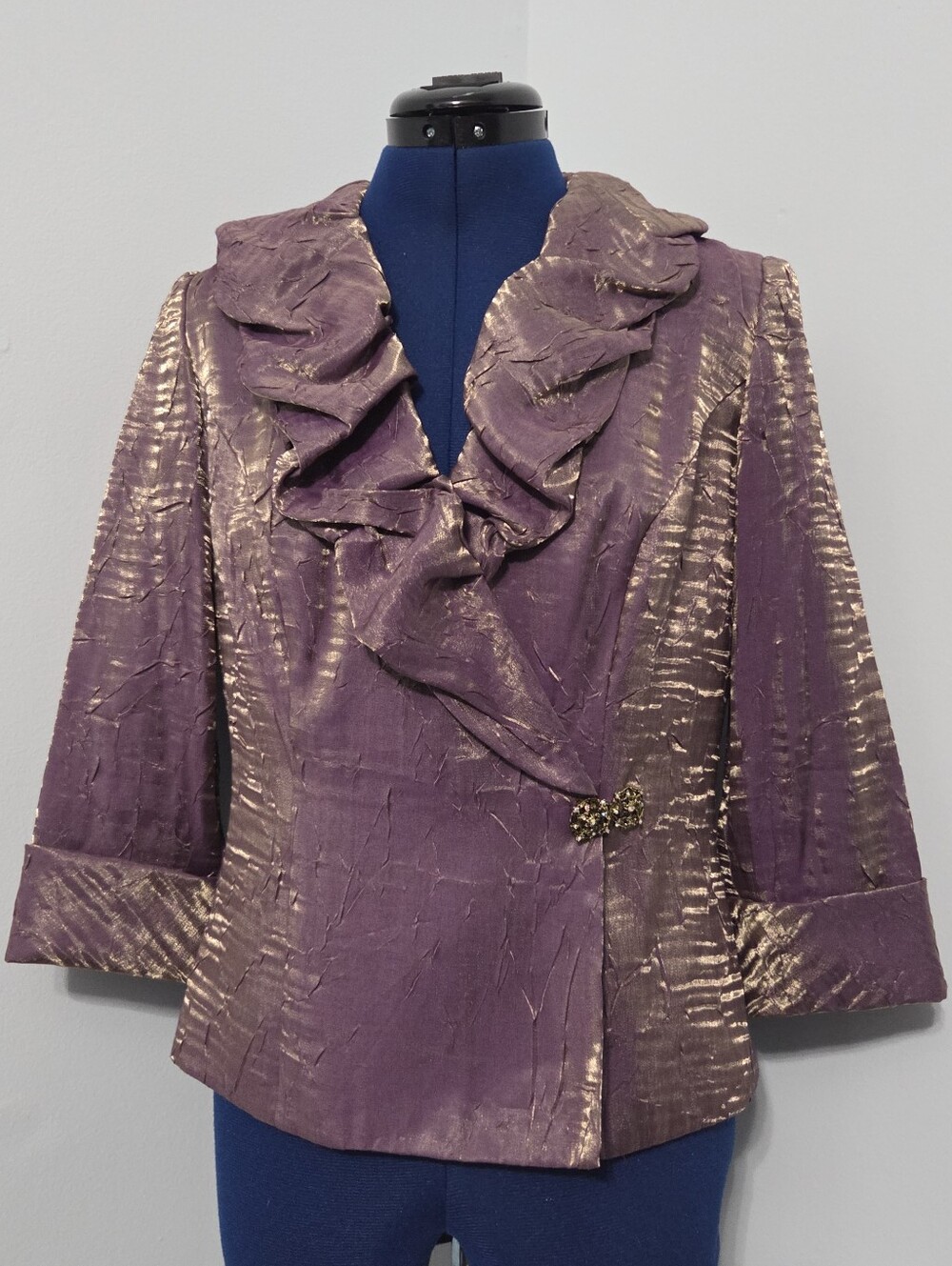 Vintage Y2K Gold Purple Metallic Wrap Blouse Size S